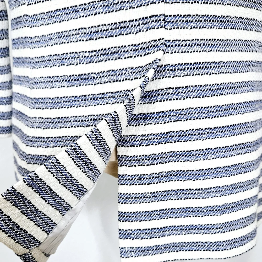 Veronica Beard Ryland Striped Cotton-Blend Tweed Blazer in Blue and White Size 8 - Picture 11 of 15